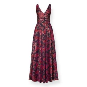 Badgley Mischka Pink Floral Jacquard Gown Size 12